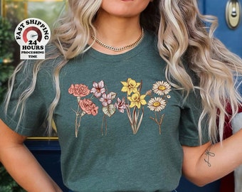 Birth Month Birth Flower Tshirt,  Flower Shirt, Grandma Gift, Mother days Gift, Gift for Mom, Gifts for Mom, Mom Shirt, Mom Life, Tshirt