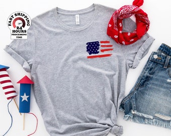 Camiseta con bolsillo de la bandera de EE. UU., Camiseta de EE. UU., Camiseta de América, 4 de julio, Camiseta con la bandera estadounidense, Camiseta de camping con la bandera de EE. UU.
