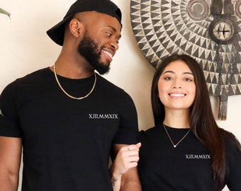 T-shirts personnalisés avec chiffres romains, t-shirt personnalisé année de l'Est, cadeaux date chiffres romains pour couples, cadeau date d'anniversaire, date d'anniversaire