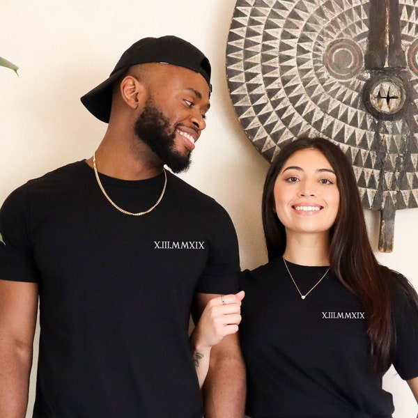 Aangepaste Romeinse cijfers T-shirts, Est jaar gepersonaliseerd T-shirt, Romeinse cijfers datumcadeaus voor koppels, verjaardagscadeau, verjaardagsdatum