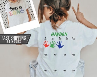 Hand Print Graduation shirt, first day of school, Class of 2024, Add Handprint Every Year, Preschool tee, Back To School,Personalized Shirt