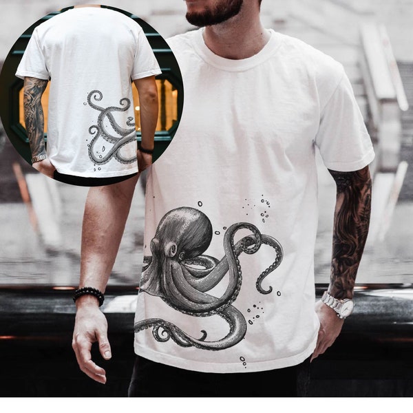 Octopus Men T shirt ,Octopus Shirt, Japanese Calligraphy, Gift for Him, Gift for Men, Gift for Men, Fathers Day, Tshirt Designs, Dad Gifts