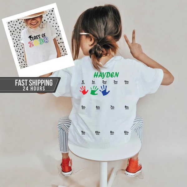Personalized Class Of 2038 Handprint Shirt, Kindergarden shirt, First Day of School Shirt, Grow With Me Shirt, Kids Shirt