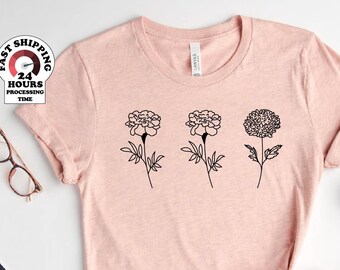 Custom Birth Month Flower Shirt, Flower Shirt, Sentimental Gift for Her, Personalized Birth Month Flower Shirt, Plus Size Shirt, Flower Gift