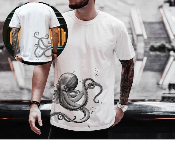 Octopus Men T shirt ,Octopus Shirt, Japanese Calligraphy, Gift for Him, Gift for Men, Gift for Men, Fathers Day, Tshirt Designs, Dad Gifts