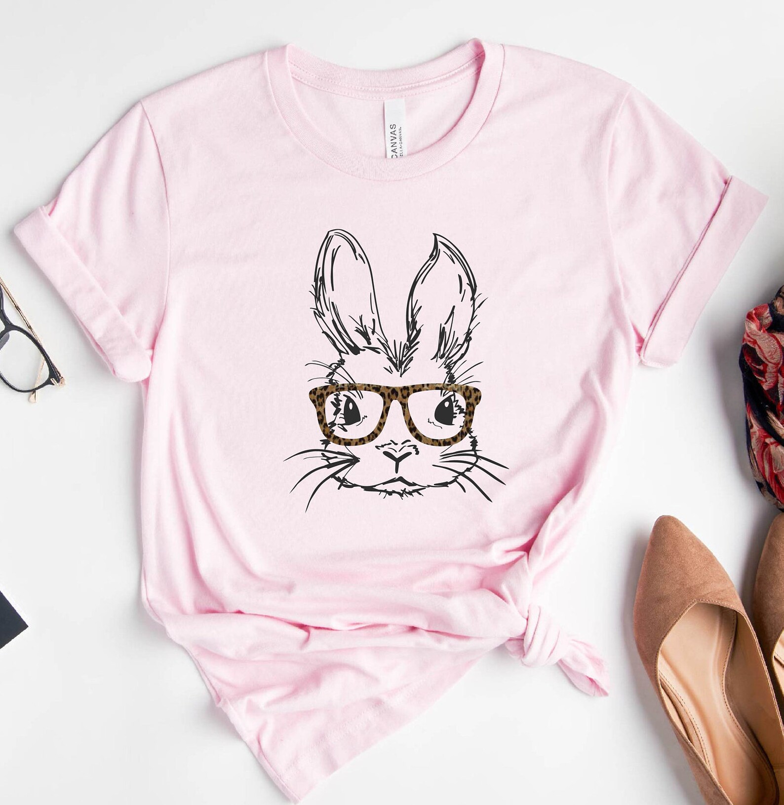 Bunny With Leopard Glasses Shirt Easter Shirt Easter Bunny - Etsy