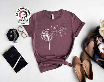 Flowers T Shirt, Dandelion Shirt Women, Blossoms Shirt in Nature, Canvas Graphic Tee