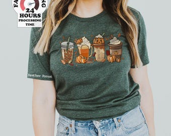 Fall Coffee Shirt, Cute Fall Sweatshirt, Coffee Lover tee Shirt, Halloween Pumpkin Latte Drink Cup, Pumpkin Spice Shirt, Thanksgiving Shirt