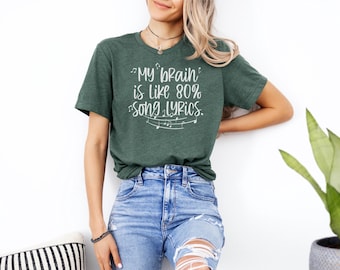 My Brain Is Like 80% Song Lyrics Shirt, Bella Canvas Shirt, Music Lover Shirt, Lyrics Shirt,Music Lover, Graphic Shirt, Plus Size Shirt