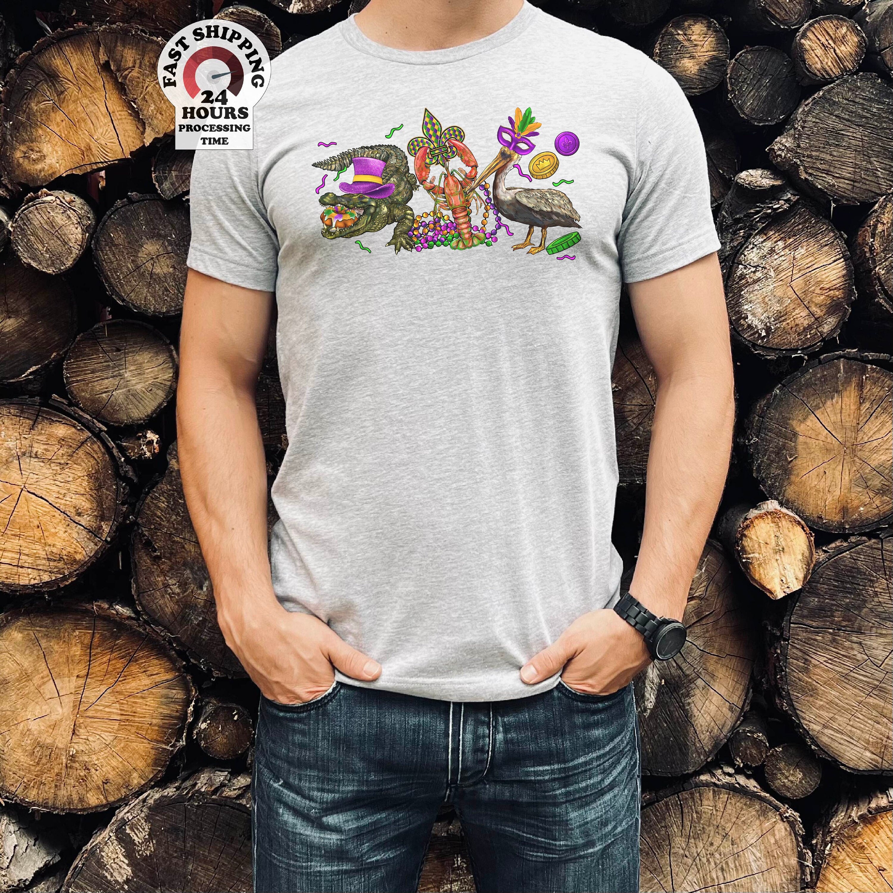 Discover Mardi Gras alligator pelican crawfish , NOLA Shirt, Fat Tuesday Shirt,