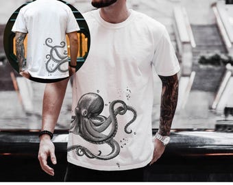 Octopus Men T shirt ,Octopus Shirt, Japanese Calligraphy, Gift for Him, Gift for Men, Gift for Men, Fathers Day, Tshirt Designs, Dad Gifts