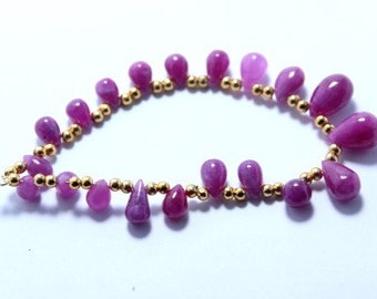 2 Pcs 4 Ct Faceted Natural Ruby Briolette Drilled Bead 10.4 x 6.5 mm