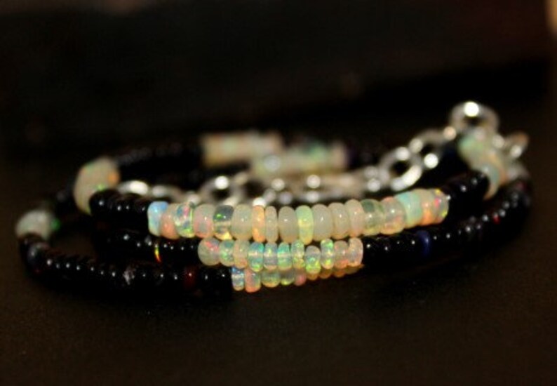 Natural ethiopian black shaded opal smooth beads necklace,4x2mm,fire opal necklace,opal rondelle beads necklace,welo opal necklace:bbs