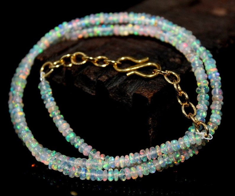 3 MM,Geniune Ethiopian Fire Opal Smooth Rondelle Beads Necklace,Opal Bead Necklace,Ethiopian Opal Faceted Beads Necklace,Ready To Wear: