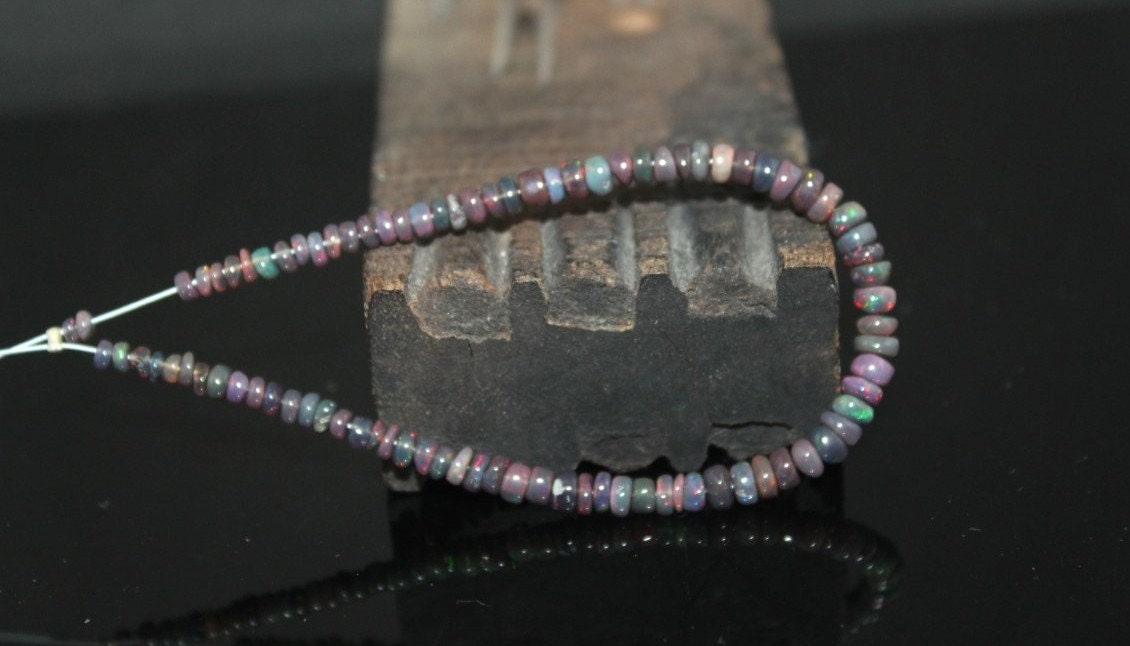 Ethiopian Black Fire Opal Beads Strand,Black Opal Rondelle Beads Strand,Black Fire Opal Strand,Making For Jewellery: 7X4 MM