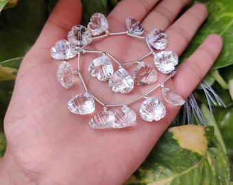 Geniune Crystal Cut Heart Carved Strands,Natural Crystal Carved Hearts,Natural Crystal Carved Strand,Back Carving Making For Jewellery:F-69