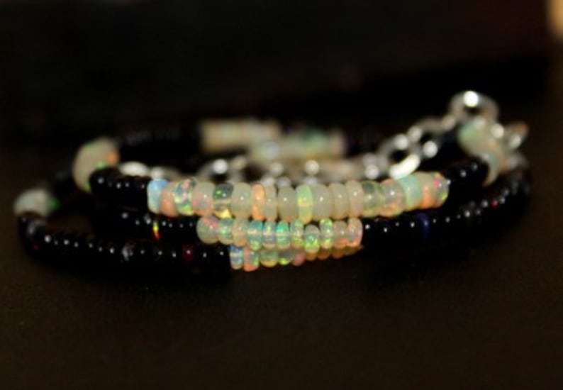Natural ethiopian black shaded opal smooth beads necklace,4x2mm,fire opal necklace,opal rondelle beads necklace,welo opal necklace:bbs