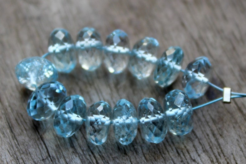 6.5 MM 24.9 Ct Natural Blue Topaz Faceted Rondelle Beads Strand,Sky Blue Faceted Rondelle Earth Mined Semi Precious Beads,Making jewelry: