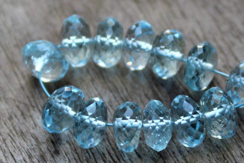 6.5 MM 24.9 Ct Natural Blue Topaz Faceted Rondelle Beads Strand,Sky Blue Faceted Rondelle Earth Mined Semi Precious Beads,Making jewelry: