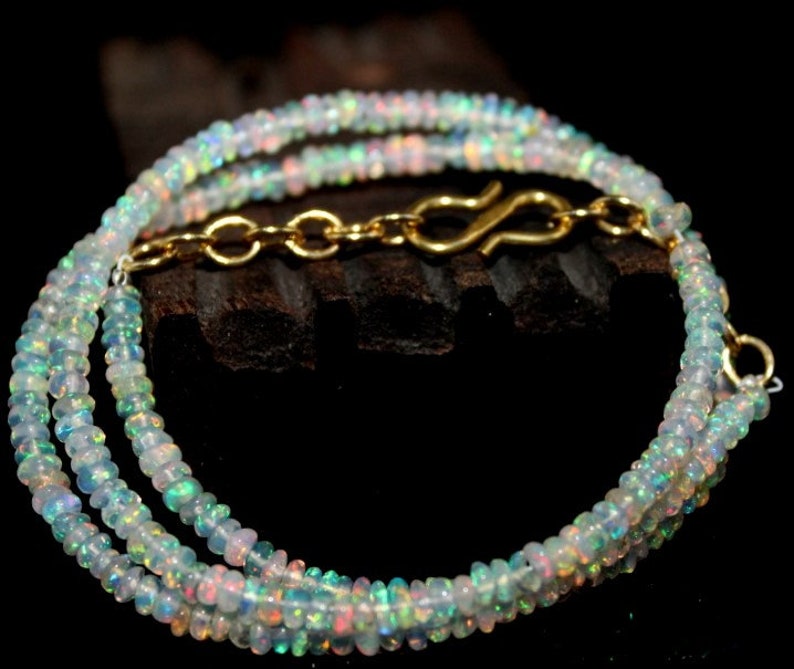 3 MM,Geniune Ethiopian Fire Opal Smooth Rondelle Beads Necklace,Opal Bead Necklace,Ethiopian Opal Faceted Beads Necklace,Ready To Wear: