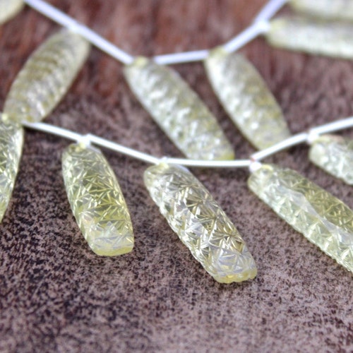 10 shops Pcs,Lemon Faceted Carved Baguette Beads Strand,Lemon Intersection Carved Beads Strand,Natural Gemstone,Face Drilled: