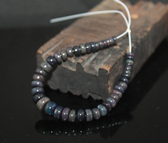 Ethiopian Black Fire Opal Beads Strand,Black Opal Rondelle Beads Strand,Black Fire Opal Strand,Making For Jewellery: 7X4 MM