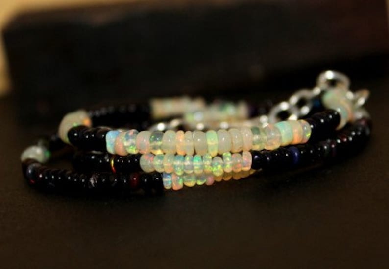 Natural ethiopian black shaded opal smooth beads necklace,4x2mm,fire opal necklace,opal rondelle beads necklace,welo opal necklace:bbs
