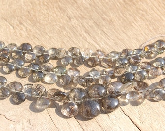 Black Rutile Smooth Hearts Strand, Rutile Smooth  Briolette Strand,Mix Rutile Strand,Natural Rutile Strand,Making For Jewellery:D-65