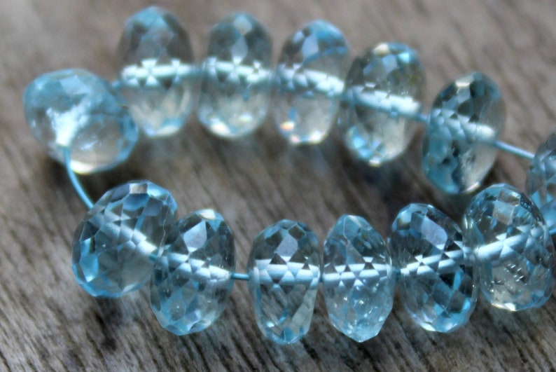 6.5 MM 24.9 Ct Natural Blue Topaz Faceted Rondelle Beads Strand,Sky Blue Faceted Rondelle Earth Mined Semi Precious Beads,Making jewelry: