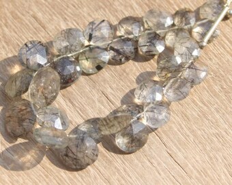 Black Rutile Faceted Hearts Strand, Rutile Faceted Briolette Strand,Mix Rutile Strand,Natural Rutile Strand,Making For Jewellery:D-69