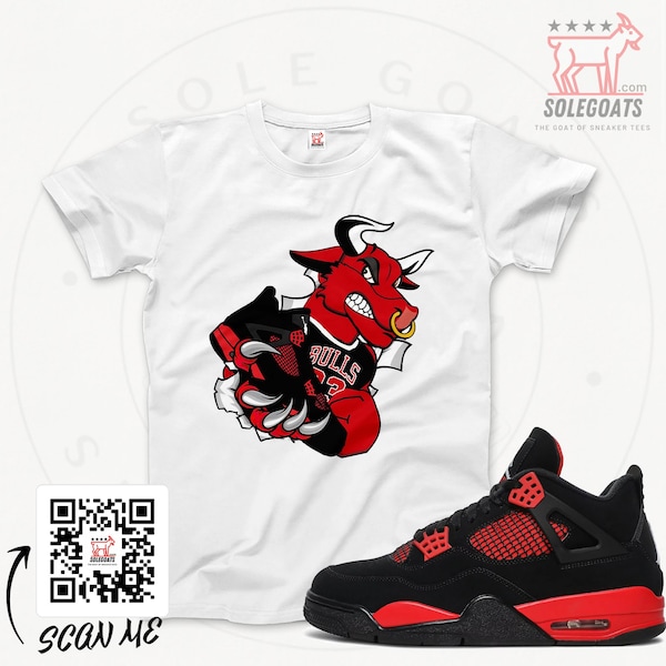 Jordan 4 Red Thunder T-Shirt - B.O.M.B.S Raging Bull Sneaker tee - Sneaker Matching Shirt - Sneaker Gift Ideas - Crimson Retro 4s