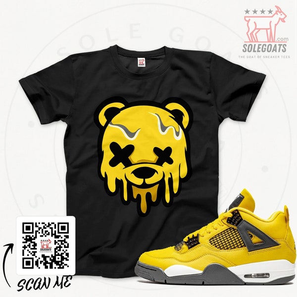 Jordan 4 Lightning T-Shirt - Drip Teddy Bear Sneaker tee - Sneaker Matching Shirt - Sneaker Gift Ideas - Yellow Retro 4s