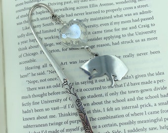 Silhouette Cat & Crystal Heart Metal Bookmark, Teacher Reader Book Lover Gift || Charity Donation, Pet Rescue Adoption Shelter, Cause