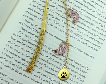 Pink Cats & Paw Print Metal Bookmark, Enamel Charm, Book Lover Reader Teacher Gift | Charity Donation, Pet Rescue Adoption Shelter Cause