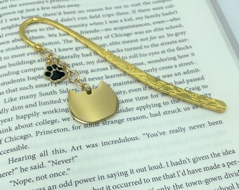 Cat Face & Paw Print Metal Bookmark, Enamel Charm, Cat Lover, Student, Teacher Gift | Charity Donation, Pet Rescue Adoption Shelter, Cause