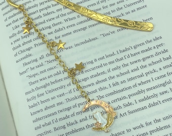 Cat In the Moon Metal Bookmark, Enamel Charm, Stars, Book Lover Reader Teacher Gift | Charity Donation, Pet Rescue Adoption Shelter Cause