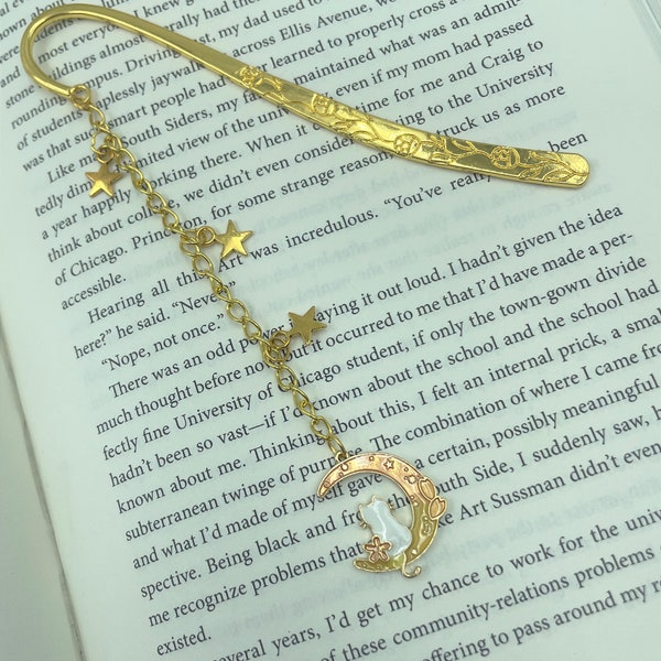 Cat In the Moon Metal Bookmark, Enamel Charm, Stars, Book Lover Reader Teacher Gift | Charity Donation, Pet Rescue Adoption Shelter Cause