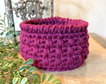 Small Rich Purple Hand Crocheted Catch-All Basket, Chunky Yarn, Gift Basket | Charity Donation, Pet Rescue Shelter Adoption, Cause
