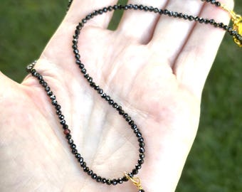Sparkly Black Spinel Lotus Flower Pendant Necklace, Layering Necklace, Festival | Charity Donation, Animal Rescue Shelter Adoption, Cause