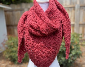 Muted Red Super Soft Hand Crocheted Triangle Scarf, Women's Scarf, Winter Shawl | Animal Rescue Shelter Charity Donation, Cause