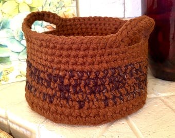 Carmel Brown & Black Crocheted Catch-All Basket, Rustic Farmhouse Boho Decor | Charity Donation, Pet Shelter Rescue Adoption, Cause