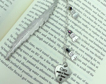 Cats Make a House a Home Bookmark, Paw Print Charm, Crystals, Cat Lover Gift Teacher | Charity Donation, Pet Rescue Adoption Shelter, Cause
