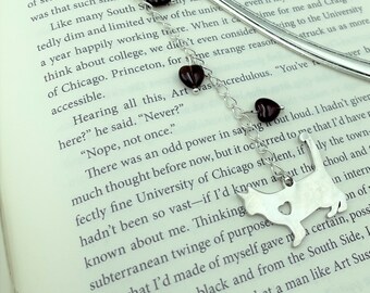 Silhouette Kitty & Red Glass Hearts Bookmark, Teacher Reader Book Lover Gift || Charity Donation | Pet Rescue Adoption Shelter, Cause