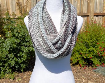 Shades of Silver Gray Hand Crocheted Infinity Scarf, Wrap, Circle Scarf, Cowl Neck Warmer | Animal Pet Rescue Charity Donation, Cause