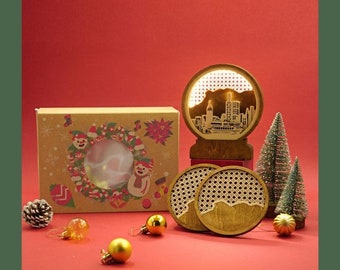 Nachtlicht & Untersetzer Weihnachten Box Sets｜ Ratten Muster Serie ｜Hong Kong ｜Lion Rock mit Ratten Muster