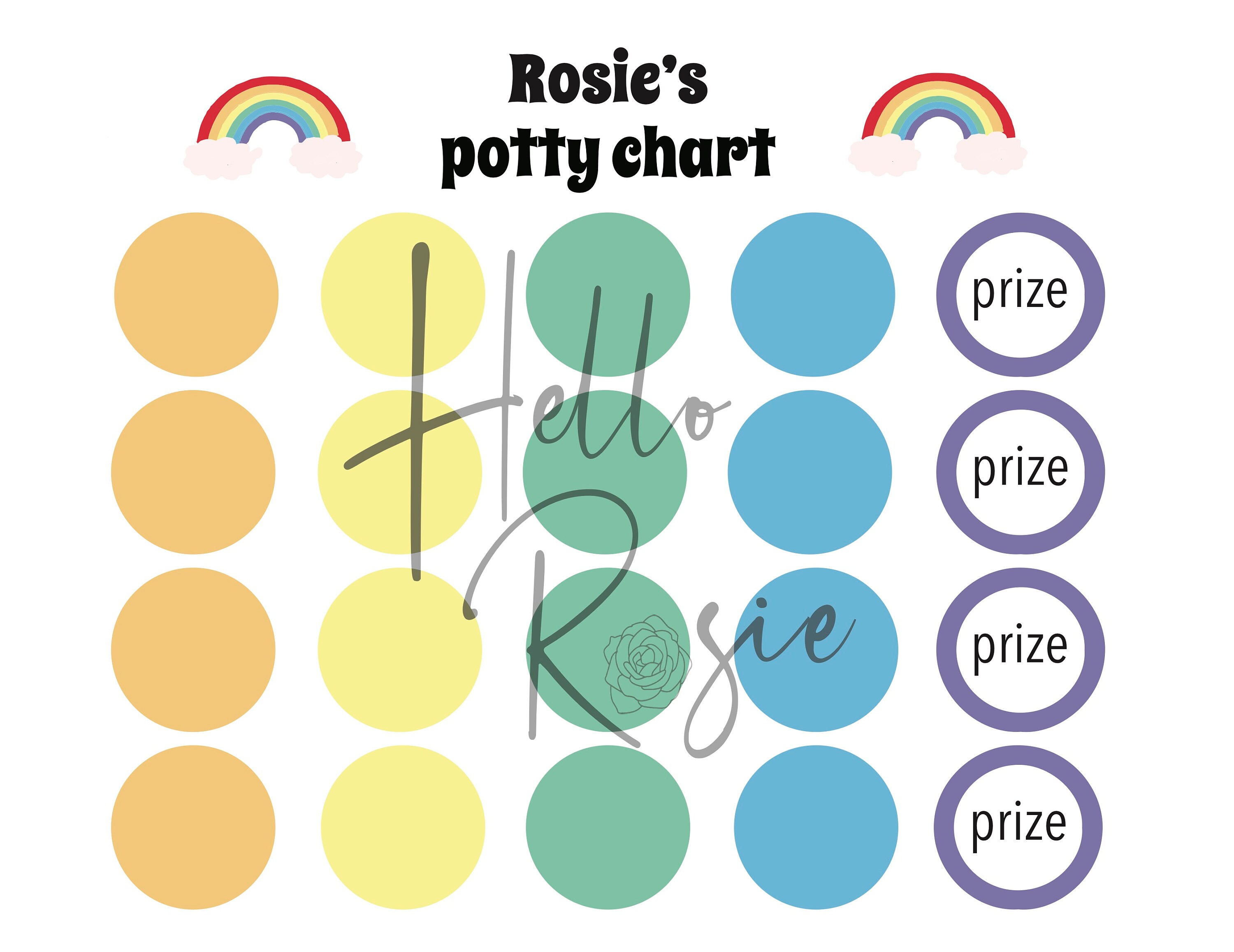 Custom Name Potty Training Printable Chart Rainbow Instant Etsy