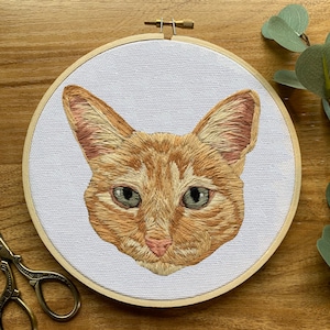 オレンジのトラ猫のペットの肖像画刺繍キット | DIY オレンジ猫のペットの肖像画キット