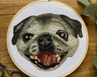 Pug Pet portrait embroidery kit | DIY Pug Pet Portrait Kit