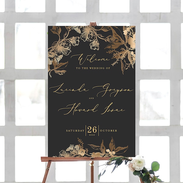 Black & Gold Welcome Sign INSTANT DOWNLOAD Poster, Portrait, large, Templett Printable Welcome to our Wedding, Stationary Entry Sign INSW016