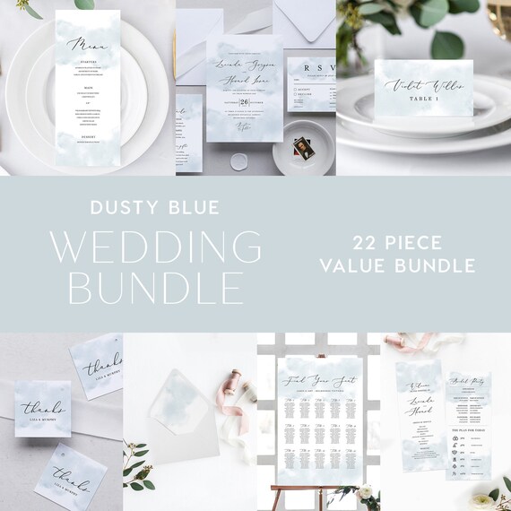 Dusty Blue Wedding Bundle INSTANT DOWNLOAD Template DIY | Etsy
